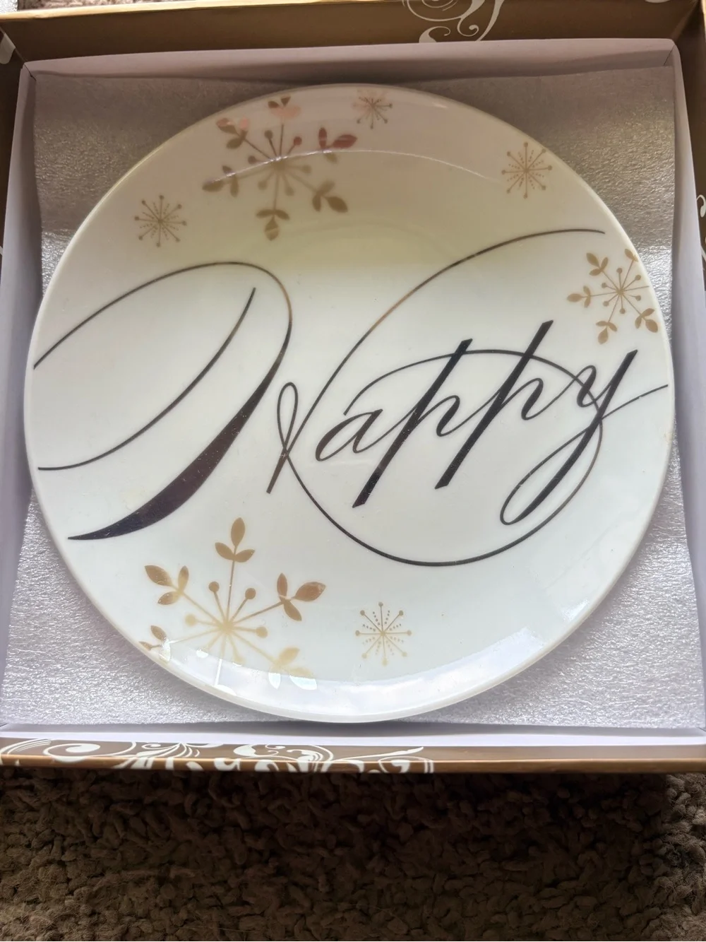 BRAND NEW Pier 1 White and Gold Holiday Appetizer Plates - Set of 4